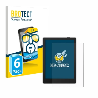 Parte frontale di una confezione del prodotto con il logo del marchio BROTECT. Accanto è raffigurato il dispositivo Boox Go 6 