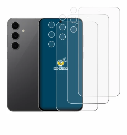 Immagine del dispositivo Samsung Galaxy S24 FE (Fronte+Fotocamera) con un'ampia varietà di protezioni per lo schermo.