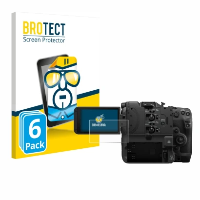 Parte frontale di una confezione del prodotto con il logo del marchio BROTECT. Accanto è raffigurato il dispositivo Canon EOS