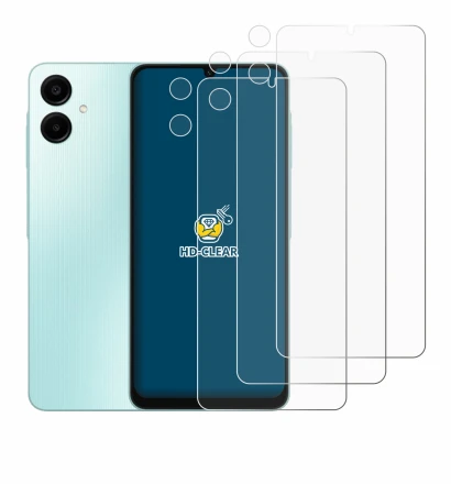 Immagine del dispositivo Samsung Galaxy A06 5G (Fronte+Fotocamera) con un'ampia varietà di protezioni per lo schermo.