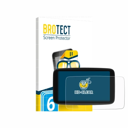 Parte frontale di una confezione del prodotto con il logo del marchio BROTECT. Accanto è raffigurato il dispositivo TomTom Go