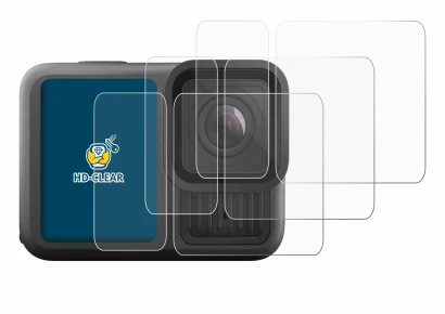 Immagine del dispositivo GoPro Hero 13 Black Ultra Wide Edition con un'ampia varietà di protezioni per lo schermo.