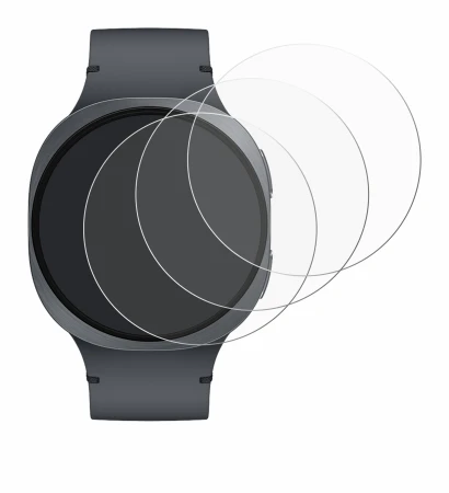 Immagine del dispositivo Samsung Galaxy Watch 8 (44 mm) con un'ampia varietà di protezioni per lo schermo.