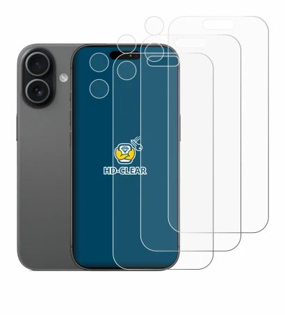 Immagine del dispositivo Apple iPhone 17 (Fronte+Fotocamera) con un'ampia varietà di protezioni per lo schermo.