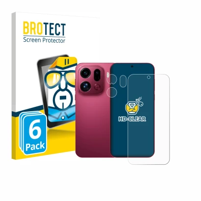 Parte frontale di una confezione del prodotto con il logo del marchio BROTECT. Accanto è raffigurato il dispositivo Oppo Find 