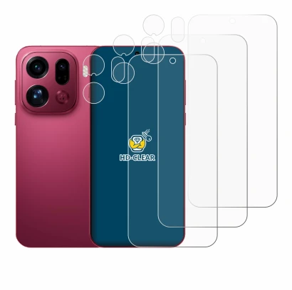 Immagine del dispositivo Oppo Find X9 Pro (Fronte+Fotocamera) con un'ampia varietà di protezioni per lo schermo.