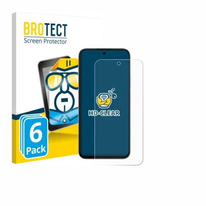 Parte frontale di una confezione del prodotto con il logo del marchio BROTECT. Accanto è raffigurato il dispositivo Oppo A6c c