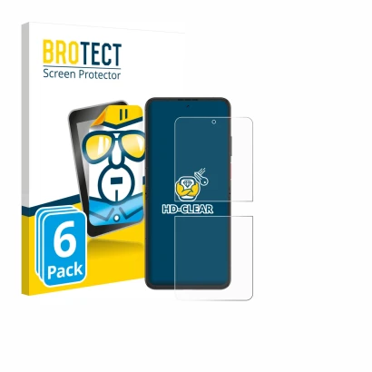 Parte frontale di una confezione del prodotto con il logo del marchio BROTECT. Accanto è raffigurato il dispositivo Nubia Flip