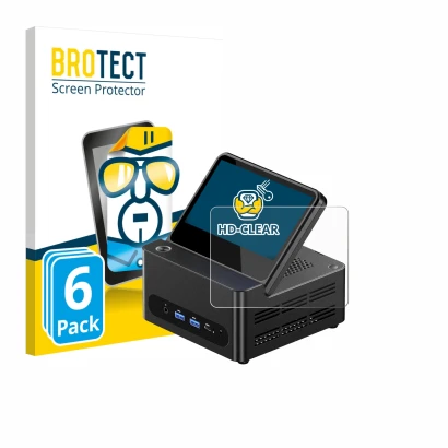 Parte frontale di una confezione del prodotto con il logo del marchio BROTECT. Accanto è raffigurato il dispositivo AOOSTAR ‎G