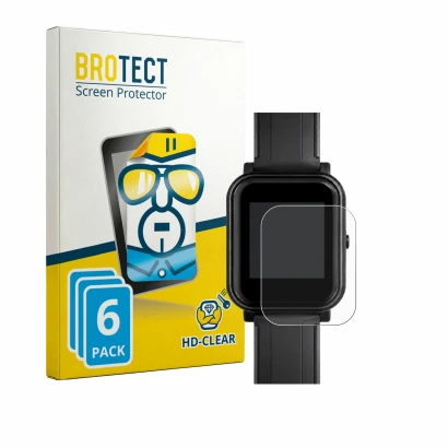 Parte frontale di una confezione del prodotto con il logo del marchio BROTECT. Accanto è raffigurato il dispositivo Bangle.js