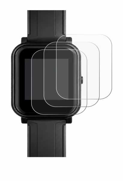 Immagine del dispositivo Bangle.js 2 con un'ampia varietà di protezioni per lo schermo.