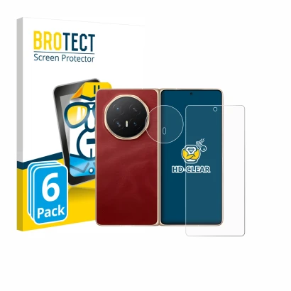 Parte frontale di una confezione del prodotto con il logo del marchio BROTECT. Accanto è raffigurato il dispositivo Honor Magi