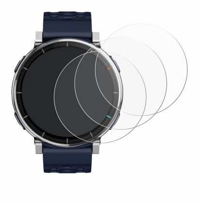 Immagine del dispositivo Amazfit Active 3 Premium con un'ampia varietà di protezioni per lo schermo.