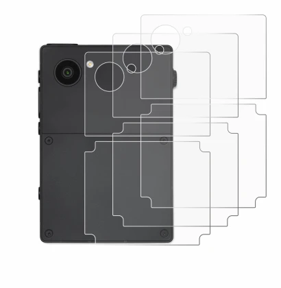 Immagine del dispositivo Light Phone 3 (Posteriore) con un'ampia varietà di protezioni per lo schermo.