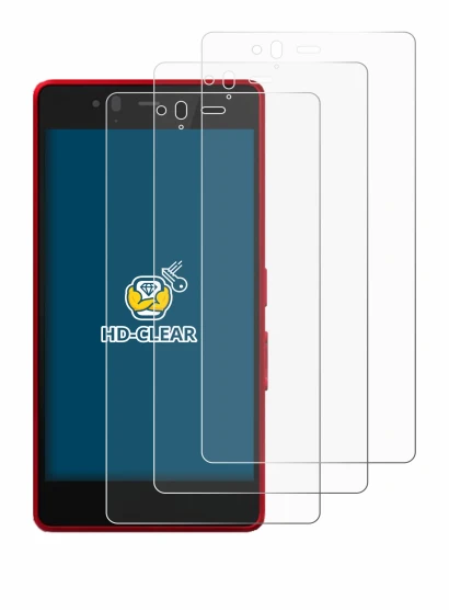 Immagine del dispositivo Fujitsu Arrows M04 con un'ampia varietà di protezioni per lo schermo.
