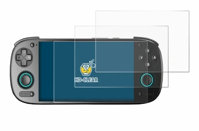Immagine del dispositivo Retroid Pocket 5 con un'ampia varietà di protezioni per lo schermo.