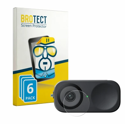 Parte frontale di una confezione del prodotto con il logo del marchio BROTECT. Accanto è raffigurato il dispositivo Insta360 L