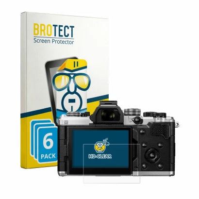 Parte frontale di una confezione del prodotto con il logo del marchio BROTECT. Accanto è raffigurato il dispositivo OM System