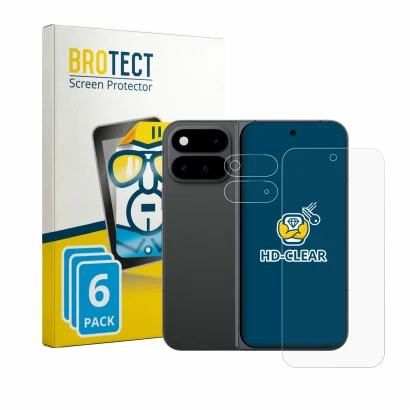 Parte frontale di una confezione del prodotto con il logo del marchio BROTECT. Accanto è raffigurato il dispositivo Google Pix