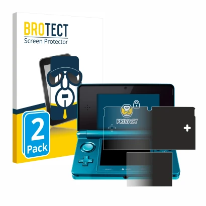 Parte frontale di una confezione del prodotto con il logo del marchio BROTECT. Accanto è raffigurato il dispositivo Nintendo 3