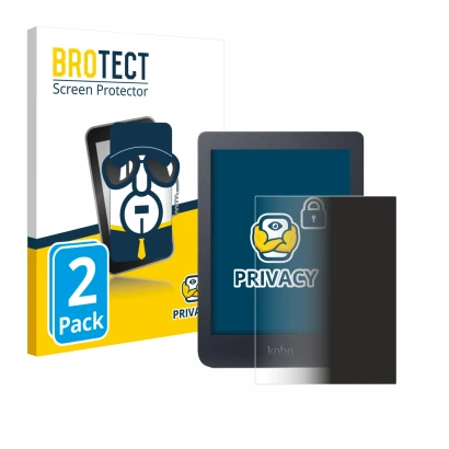 Parte frontale di una confezione del prodotto con il logo del marchio BROTECT. Accanto è raffigurato il dispositivo Kobo Nia c