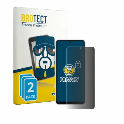 Parte frontale di una confezione del prodotto con il logo del marchio BROTECT. Accanto è raffigurato il dispositivo Samsung Ga