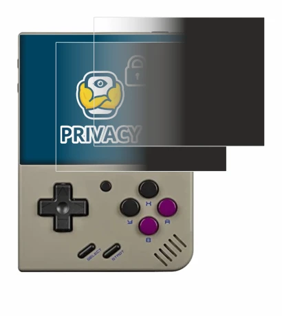 Immagine del dispositivo Miyoo Mini Plus con un'ampia varietà di protezioni per lo schermo.