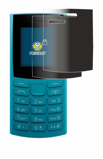 Immagine del dispositivo Nokia 105 4G (2023) con un'ampia varietà di protezioni per lo schermo.