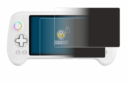 Immagine del dispositivo Anbernic RG557 con un'ampia varietà di protezioni per lo schermo.