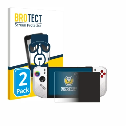 Parte frontale di una confezione del prodotto con il logo del marchio BROTECT. Accanto è raffigurato il dispositivo MSI Claw A