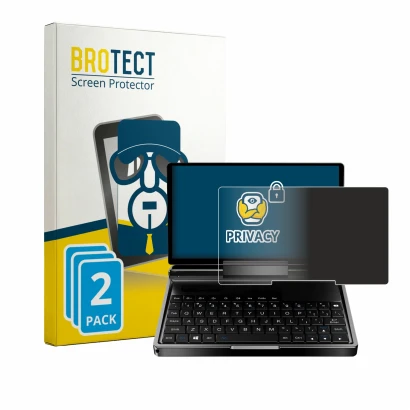 Parte frontale di una confezione del prodotto con il logo del marchio BROTECT. Accanto è raffigurato il dispositivo GPD MicroP