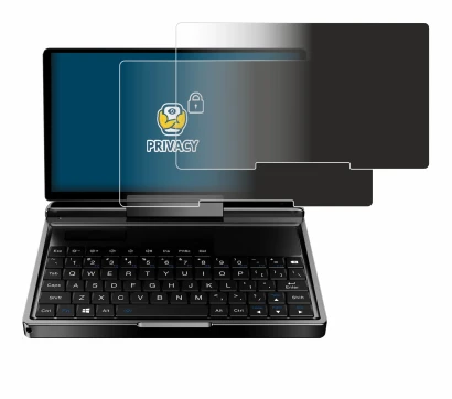 Immagine del dispositivo GPD MicroPC 2 con un'ampia varietà di protezioni per lo schermo.