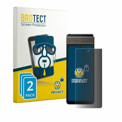 Parte frontale di una confezione del prodotto con il logo del marchio BROTECT. Accanto è raffigurato il dispositivo Sunmi V3e