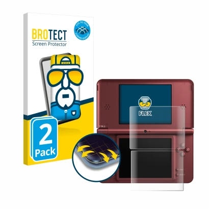 Parte frontale di una confezione del prodotto con il logo del marchio BROTECT. Accanto è raffigurato il dispositivo Nintendo D