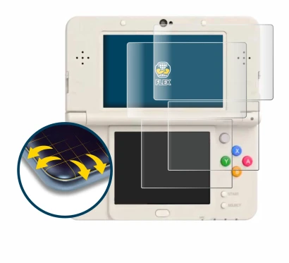 Immagine del dispositivo Nintendo New 3DS con un'ampia varietà di protezioni per lo schermo.