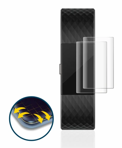 Immagine del dispositivo Fitbit Charge 2 con un'ampia varietà di protezioni per lo schermo.