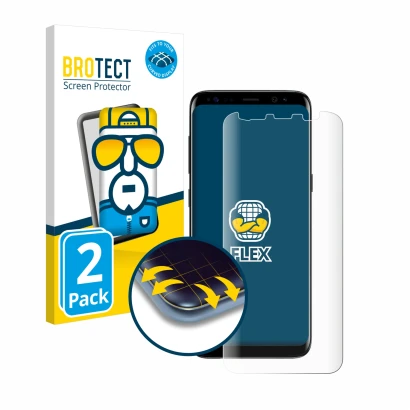 Parte frontale di una confezione del prodotto con il logo del marchio BROTECT. Accanto è raffigurato il dispositivo Samsung Ga