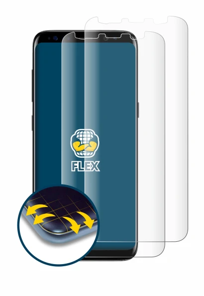 Immagine del dispositivo Samsung Galaxy S8 con un'ampia varietà di protezioni per lo schermo.