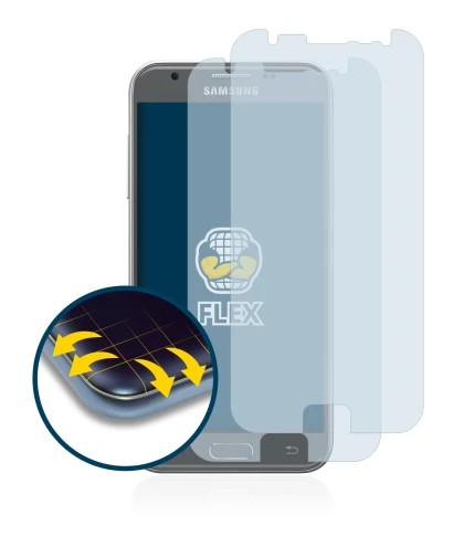Immagine del dispositivo Samsung Galaxy J3 2017 con un'ampia varietà di protezioni per lo schermo.