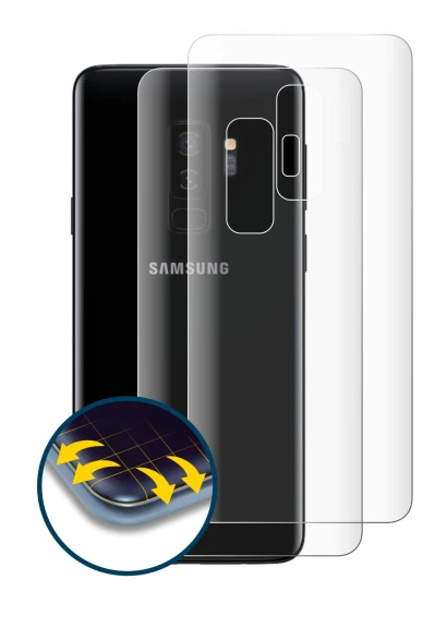 Immagine del dispositivo Samsung Galaxy S9 Plus (Posteriore) con un'ampia varietà di protezioni per lo schermo.