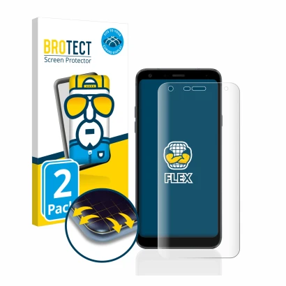 Parte frontale di una confezione del prodotto con il logo del marchio BROTECT. Accanto è raffigurato il dispositivo LG Q7 con