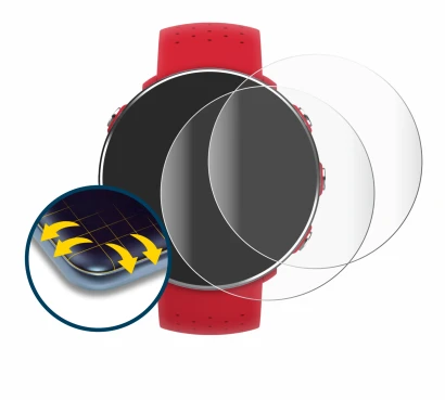 Immagine del dispositivo Polar Vantage M con un'ampia varietà di protezioni per lo schermo.