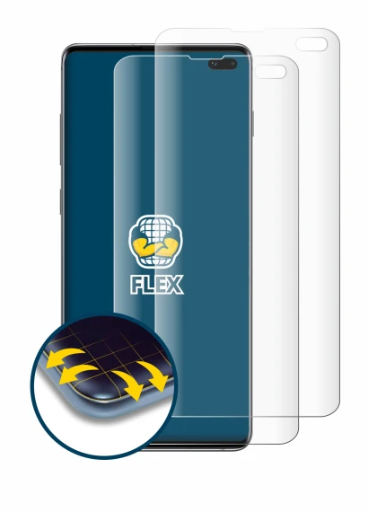 Immagine del dispositivo Samsung Galaxy S10 Plus con un'ampia varietà di protezioni per lo schermo.