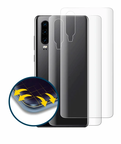 Immagine del dispositivo Huawei P30 (Posteriore) con un'ampia varietà di protezioni per lo schermo.
