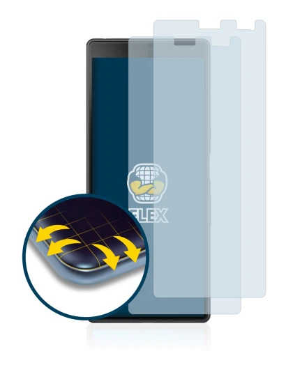 Immagine del dispositivo Sony Xperia 10 con un'ampia varietà di protezioni per lo schermo.