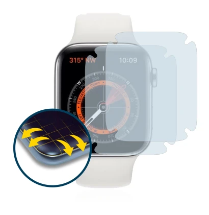 Immagine del dispositivo Apple Watch Series 5 (44 mm) con un'ampia varietà di protezioni per lo schermo.