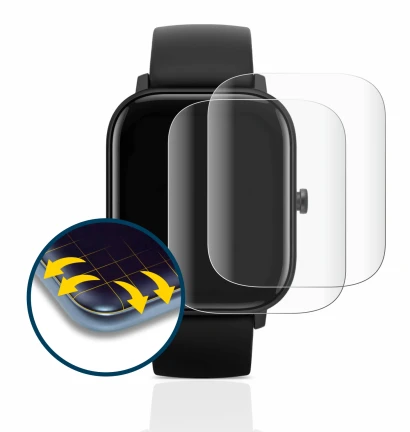 Immagine del dispositivo Huami Amazfit GTS con un'ampia varietà di protezioni per lo schermo.