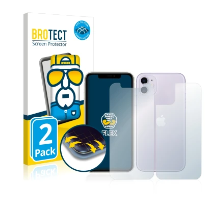 Parte frontale di una confezione del prodotto con il logo del marchio BROTECT. Accanto è raffigurato il dispositivo Apple iPho