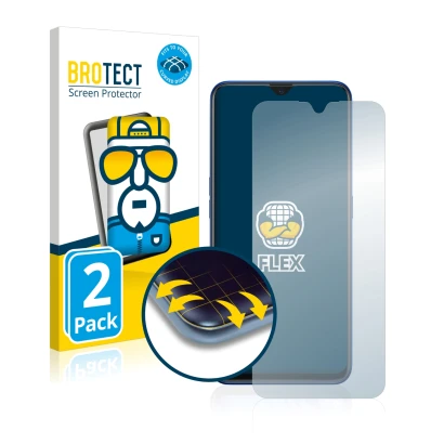 Parte frontale di una confezione del prodotto con il logo del marchio BROTECT. Accanto è raffigurato il dispositivo Oppo A9 20