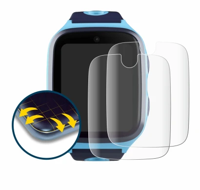 Immagine del dispositivo Xplora X4 con un'ampia varietà di protezioni per lo schermo.